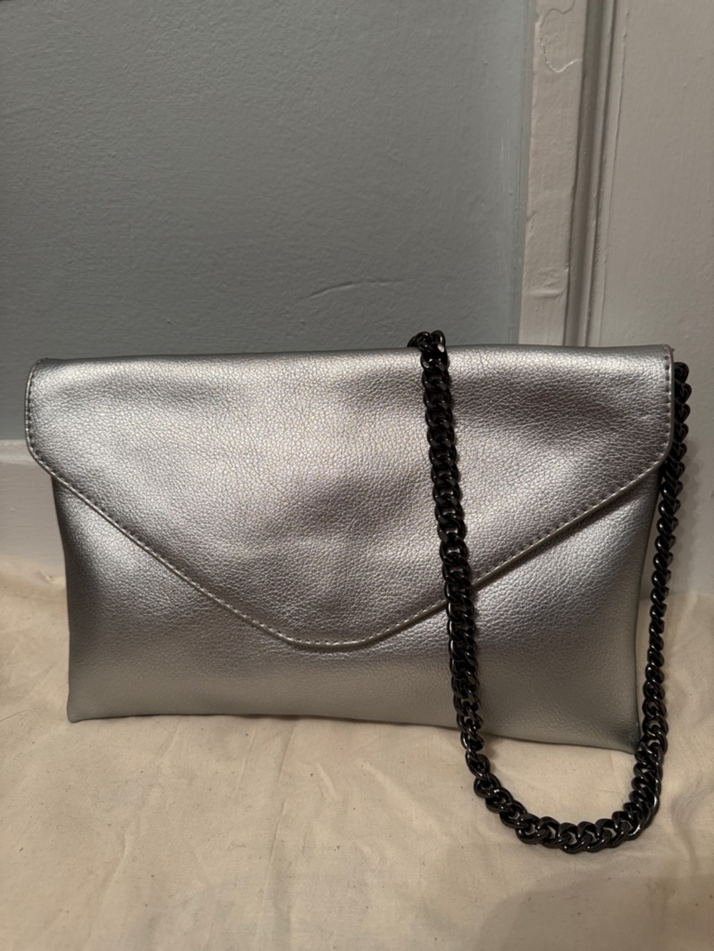 J. Crew Silver Leather Envelope Clutch